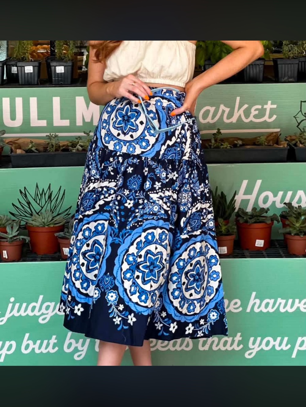 &merci Blue Medallion Print Midi Skirt